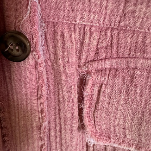 Pink Frayed Button-Up Shirt NWOT - Picture 3 of 11